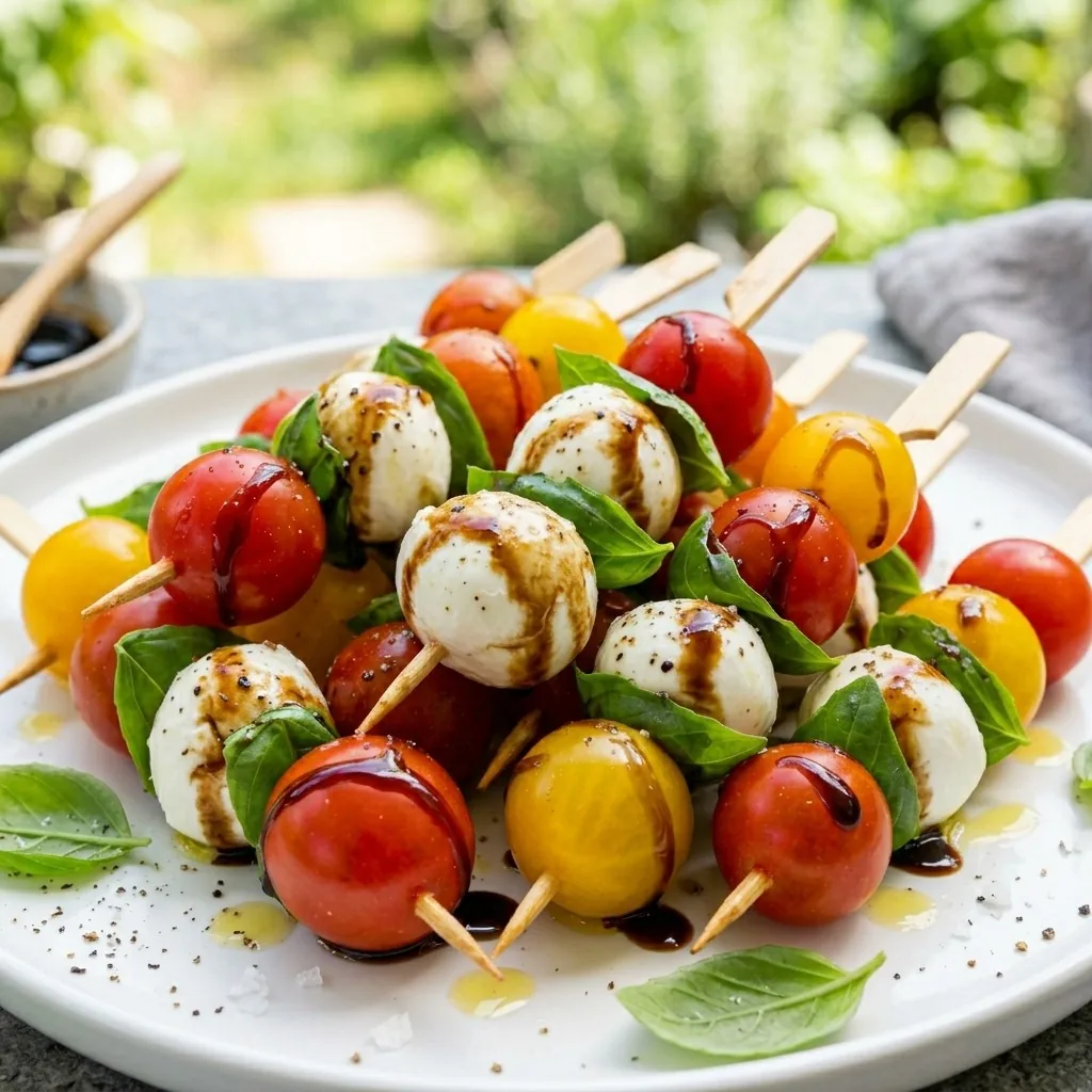 Caprese Skewers with Mozzarella and Cherry Tomatoes