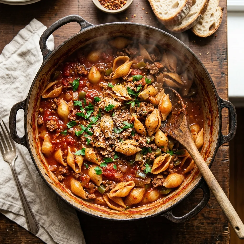 One-Pot Beef Shell Pasta
