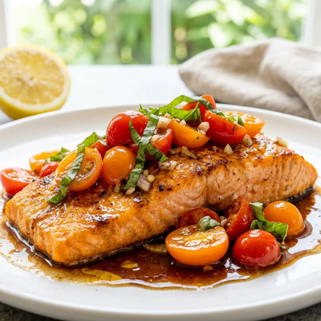 Bruschetta Baked Salmon with Balsamic Tomatoes