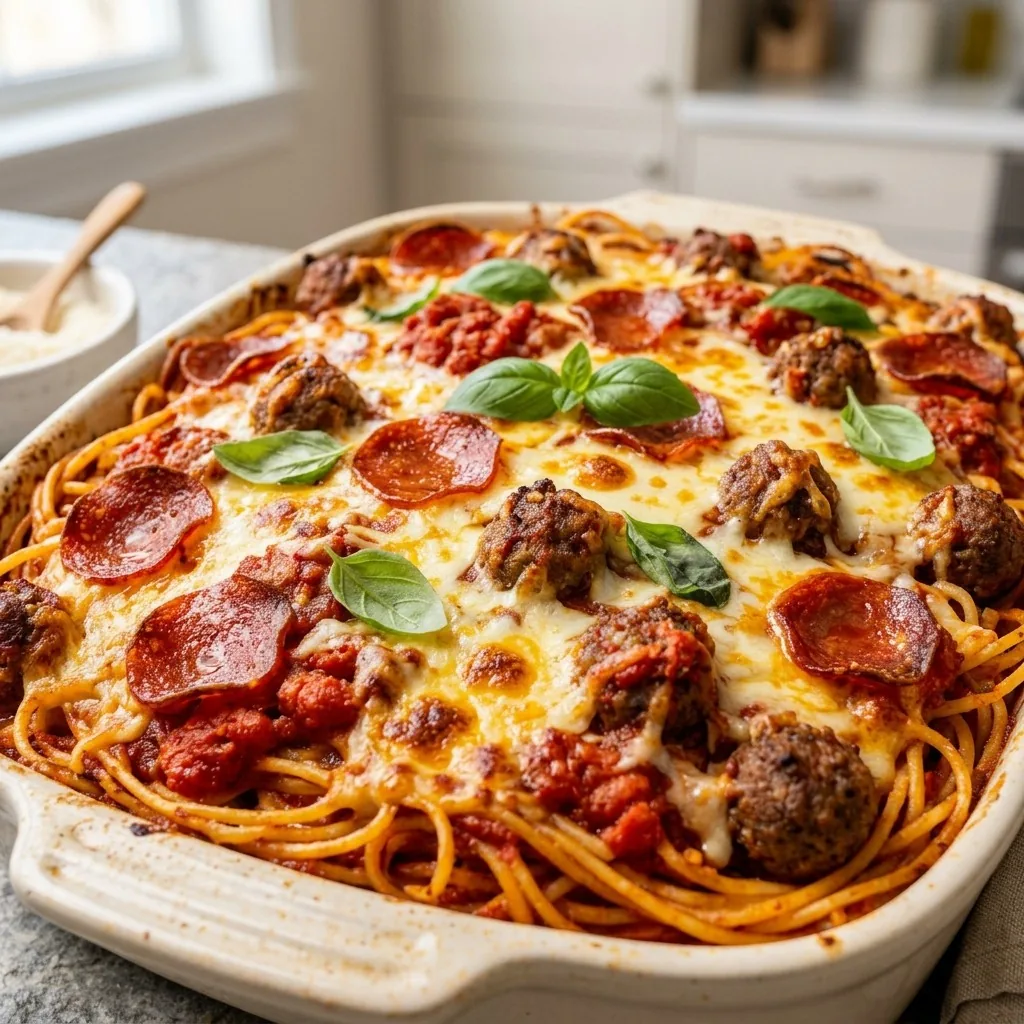 Pizza Spaghetti Casserole