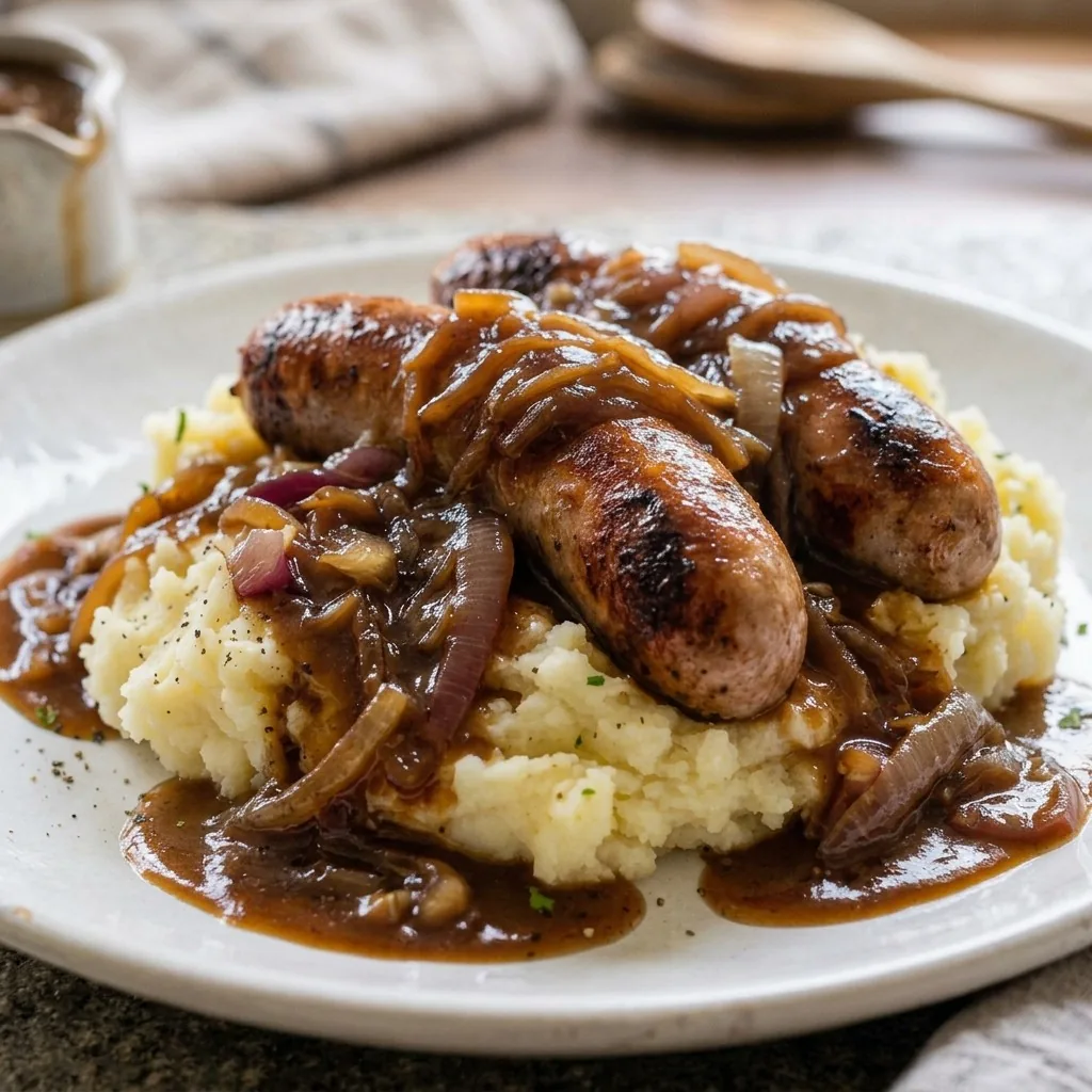 Bangers and Mash with Onion Gravy