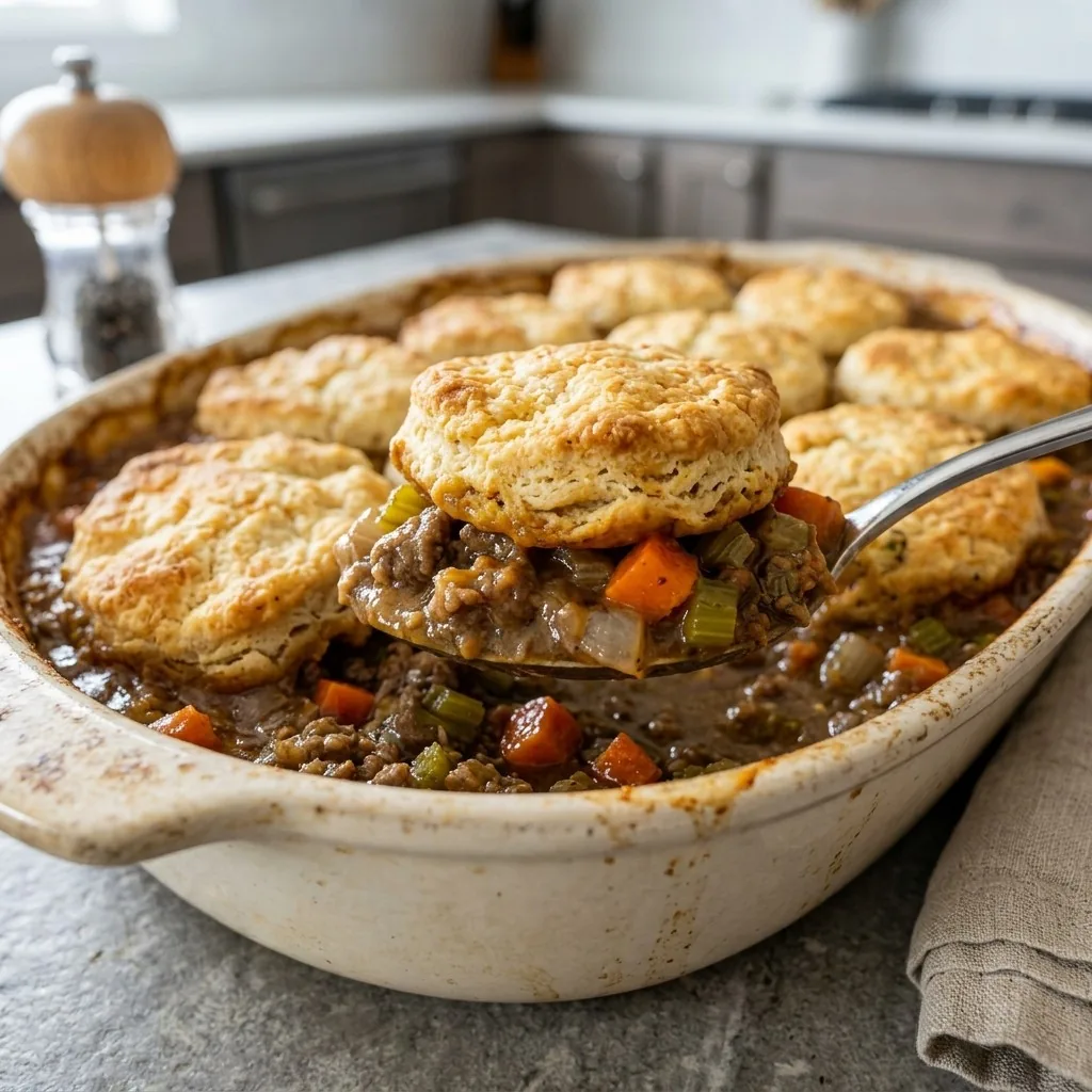 Retro Ground Beef Casserole with Biscuits