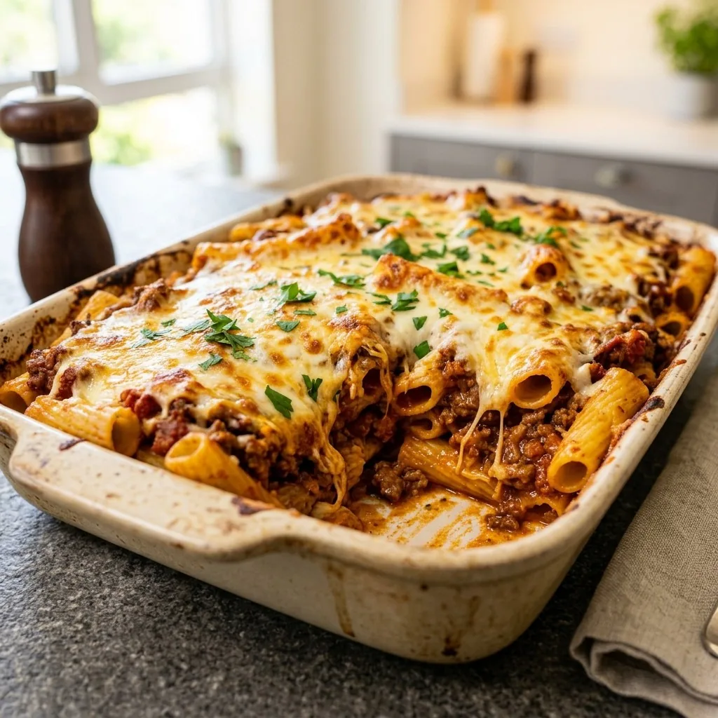 Easy Baked Rigatoni with Ground Beef